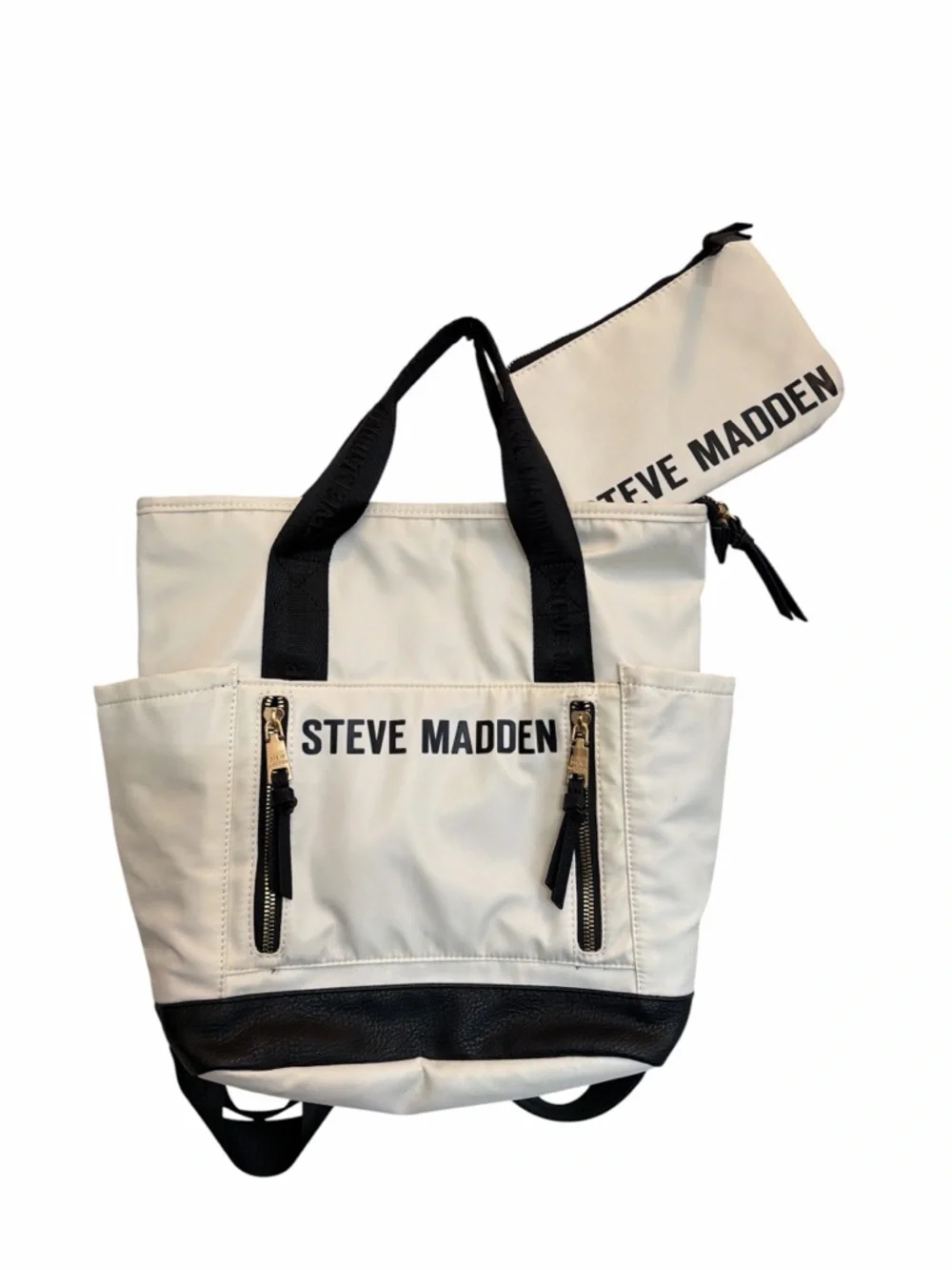 🖤 Steve Madden Travel Bag Backpack Convertible Tote Cream Black Large - Picture 5 of 11
